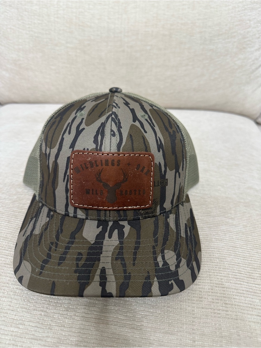 Camo Trucker Hat with Leather Patch